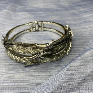 Silver Feather Bangle Bracelet